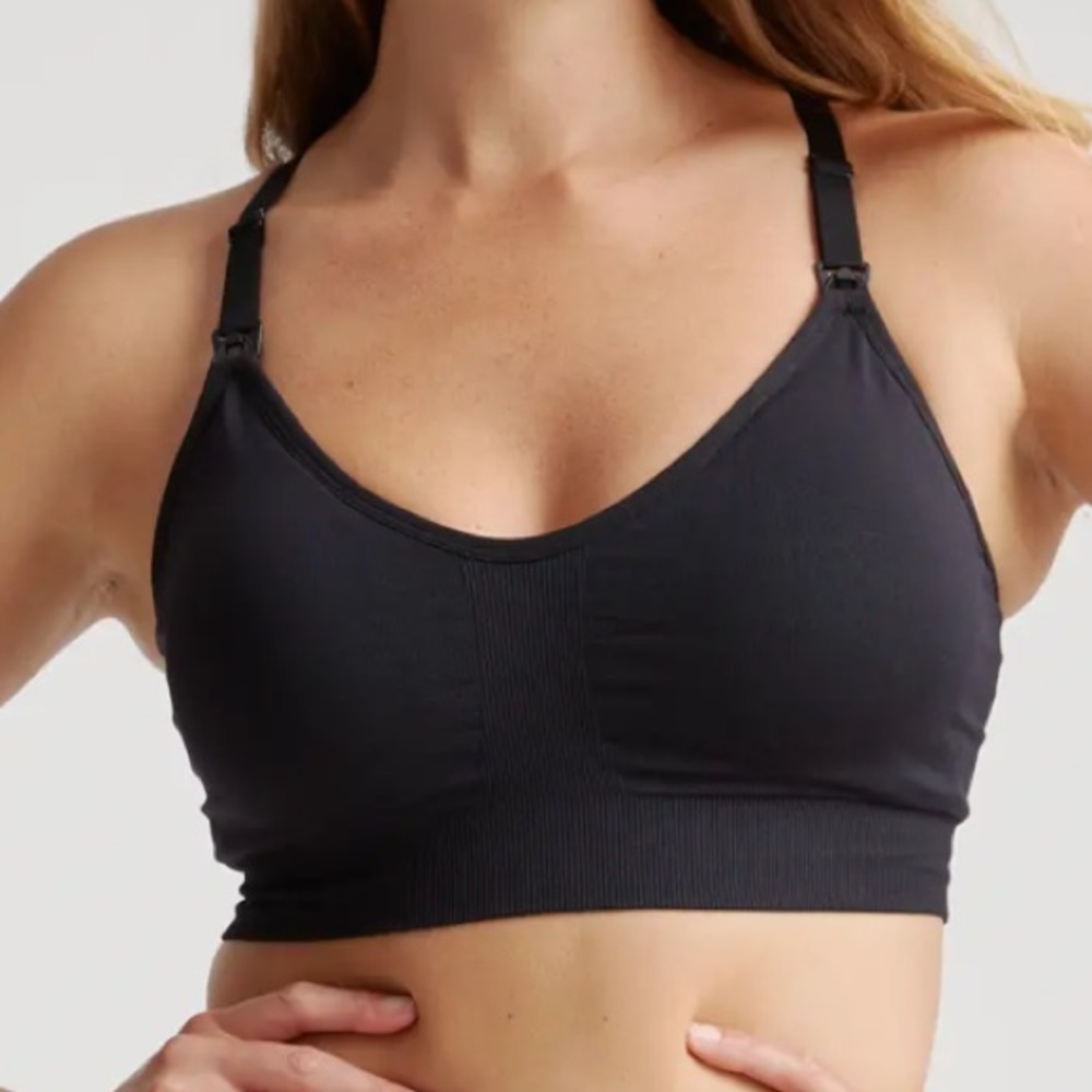 NWT Quince Seamless Low Impact Maternity & Nursing Black Sports Bra Size Small
